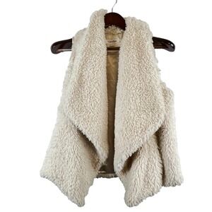 Calvin Klein Women's Faux Fur Vest  Size S  Cream White Open Front Jacket Layer